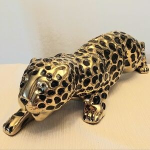 Vintage Gold and Black Ceramic Jungle Leopard Statue Coin Bank by Z Gallerie